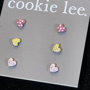 Cookie Lee Heart Earrings Trio - Pink, Yellow, White